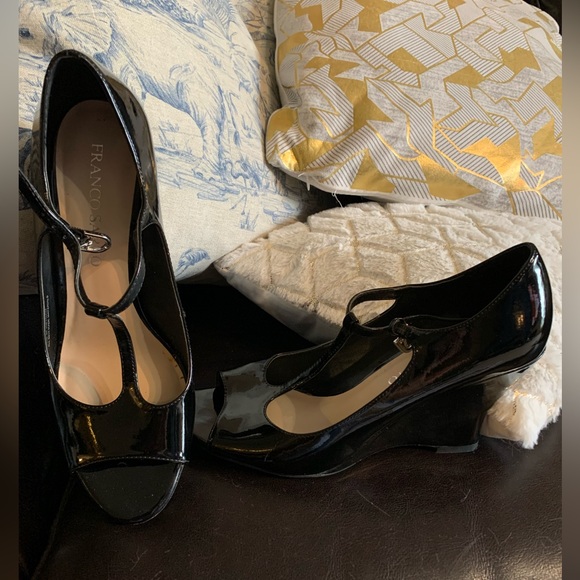 Franco Sarto-Black Patent, Peep Toe, Covered Wedge - Picture 3 of 3